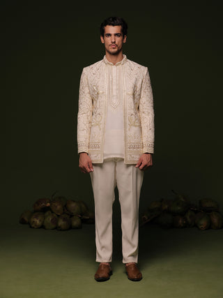 Iteesh Ivory Jodhpuri set with short Kurta and trouser