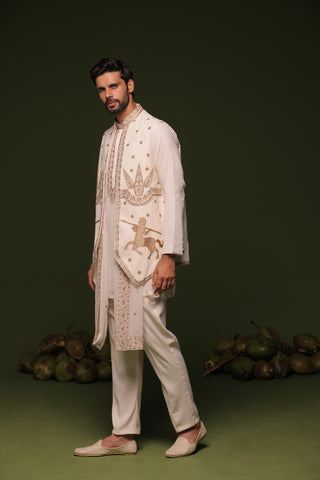 Kranthi ivory Jacket kurta set with trouser and Dupatta