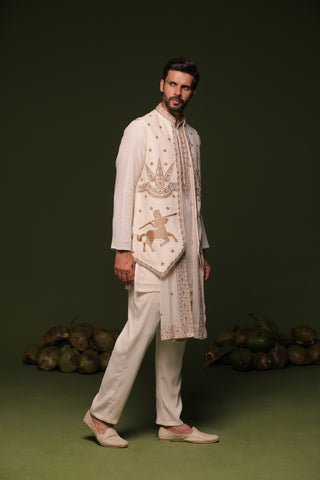 Kranthi ivory Jacket kurta set with trouser and Dupatta