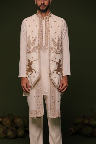 Kranthi ivory Jacket kurta set with trouser and Dupatta