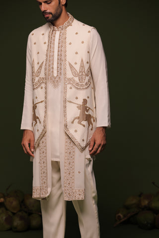 Kranthi ivory Jacket kurta set with trouser and Dupatta