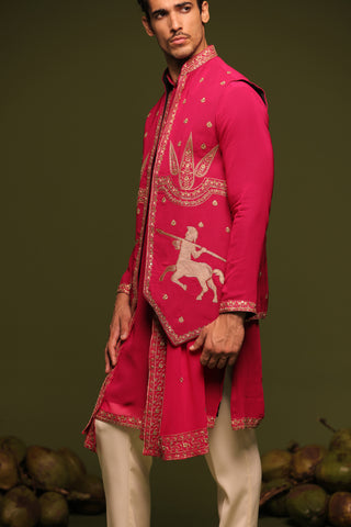 Manohar hot pink Jacket kurta set with trouser and Dupatta