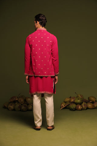 Manohar hot pink Jacket kurta set with trouser and Dupatta