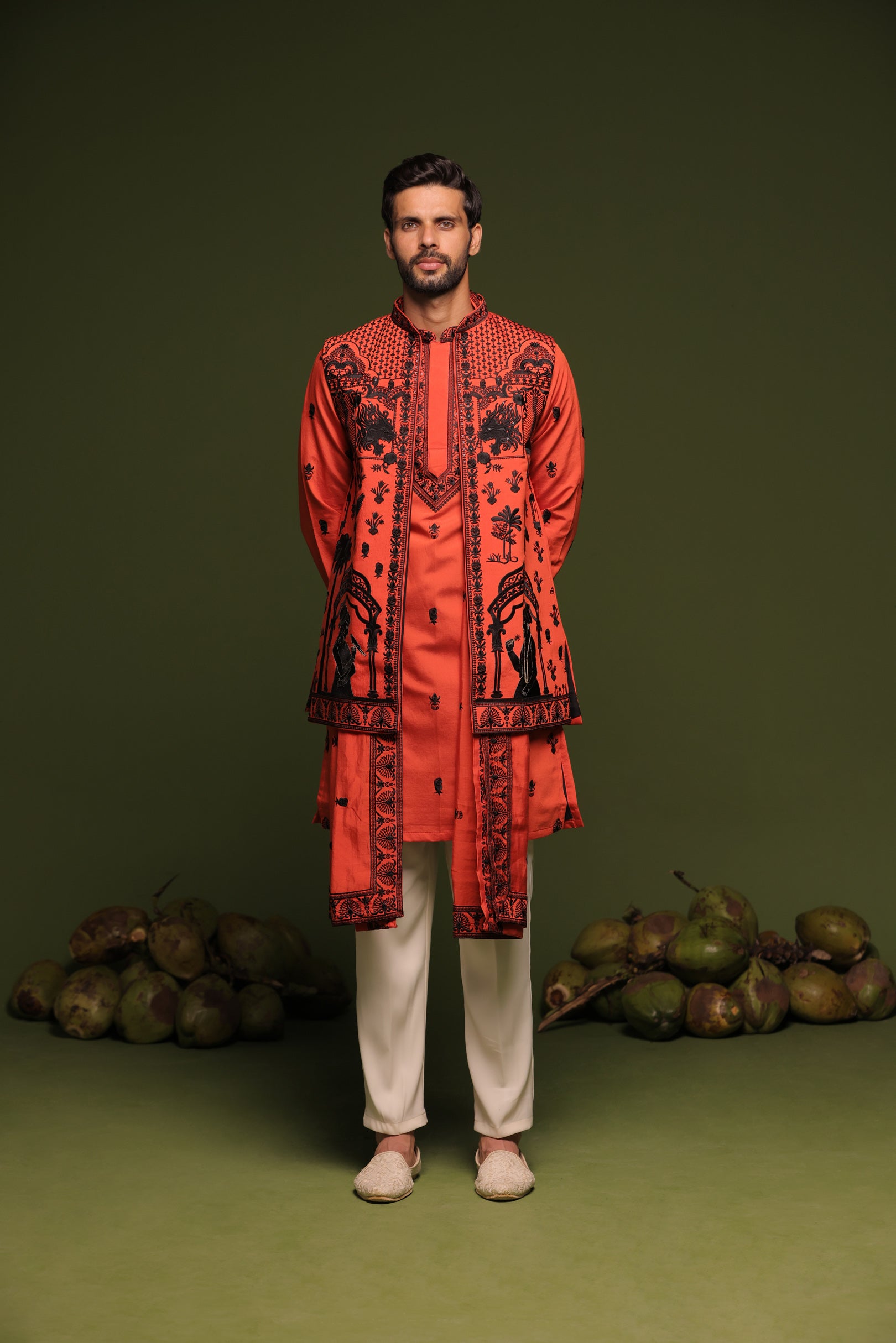 Dheeraj Rust Orange Jacket kurta set with Dupatta