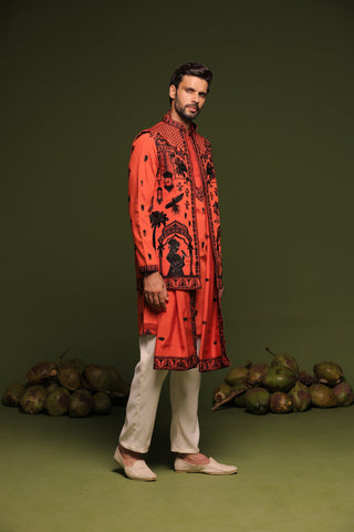 Dheeraj Rust Orange Jacket kurta set with Dupatta