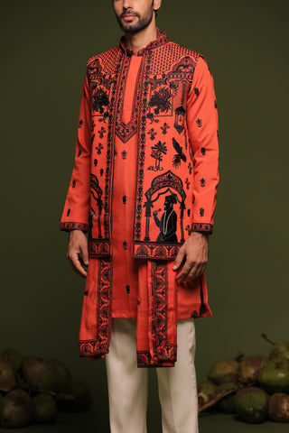 Dheeraj Rust Orange Jacket kurta set with Dupatta