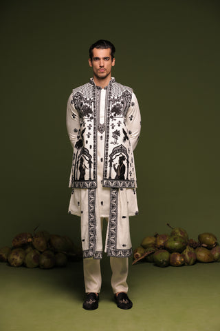 Rishabh Chawla in Navneet offwhite Jacket kurta set with Dupatta