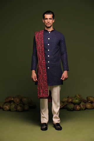 Aviral Navy Front Open Kurta trouser set with dupatta