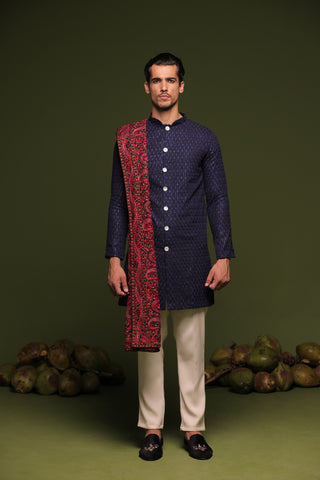 Aviral Navy Front Open Kurta trouser set with dupatta