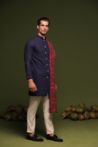 Aviral Navy Front Open Kurta trouser set with dupatta