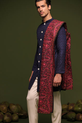 Aviral Navy Front Open Kurta trouser set with dupatta