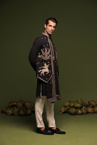 Nirbhik Black Jacket kurta set with trouser and Dupatta