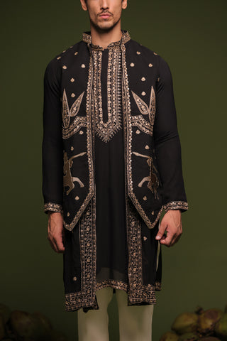 Nirbhik Black Jacket kurta set with trouser and Dupatta