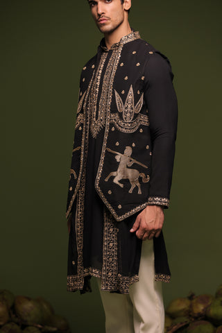 Nirbhik Black Jacket kurta set with trouser and Dupatta