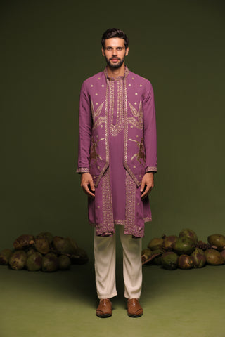 Avyay mauve Purple Jacket kurta set with trouser and dupatta