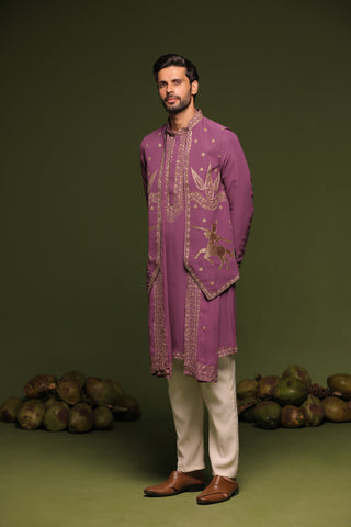 Avyay mauve Purple Jacket kurta set with trouser and dupatta