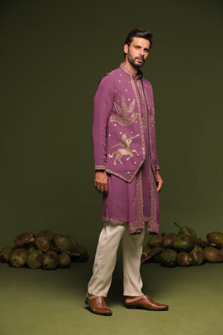 Avyay mauve Purple Jacket kurta set with trouser and dupatta