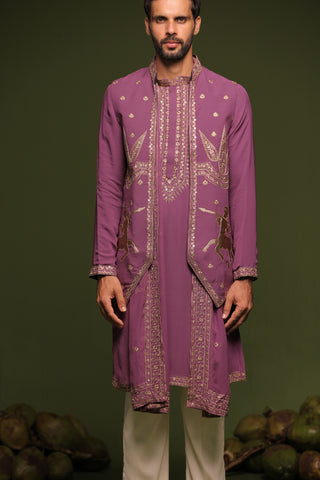 Avyay mauve Purple Jacket kurta set with trouser and dupatta