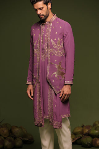 Avyay mauve Purple Jacket kurta set with trouser and dupatta