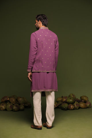 Avyay mauve Purple Jacket kurta set with trouser and dupatta