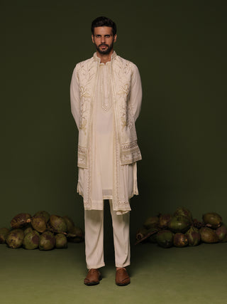 Aarav Ivory Jacket kurta set with Dupatta