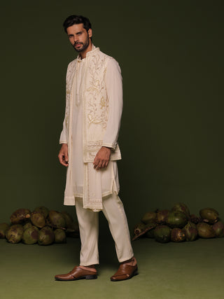 Aarav Ivory Jacket kurta set with Dupatta