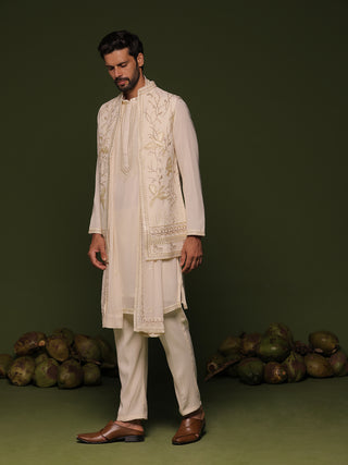 Aarav Ivory Jacket kurta set with Dupatta