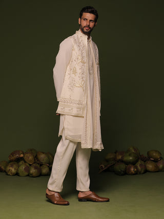 Aarav Ivory Jacket kurta set with Dupatta