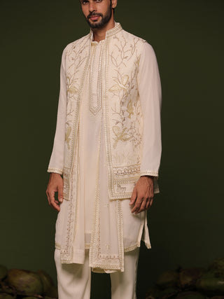 Aarav Ivory Jacket kurta set with Dupatta