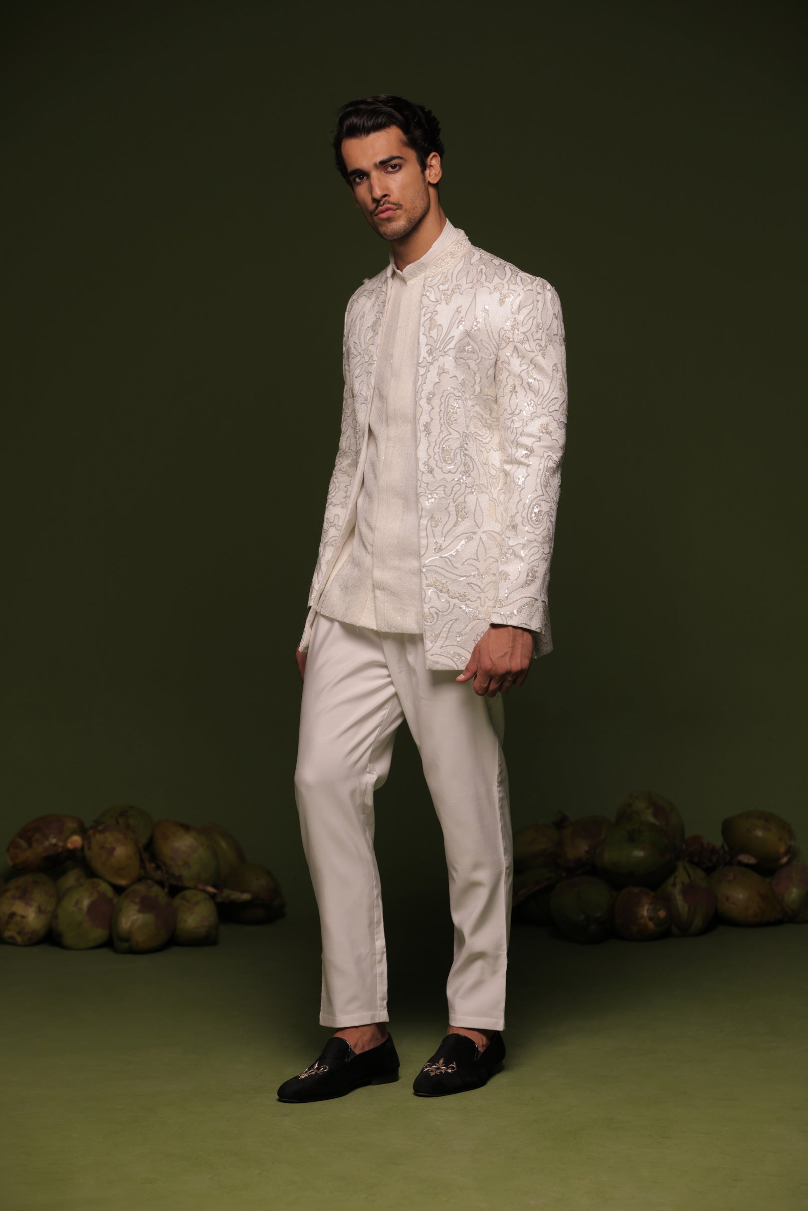 Indra off White Jodhpuri set with shirt and trouser
