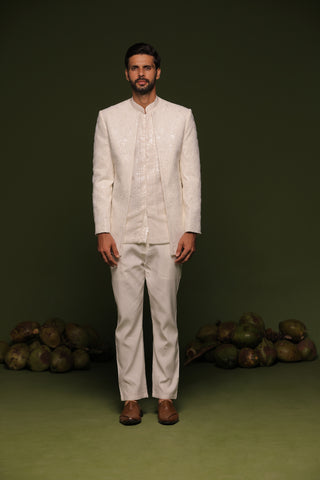 Vayu off White Jodhpuri set with short shirt pant