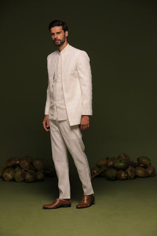 Vayu off White Jodhpuri set with short shirt pant