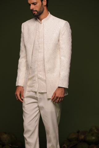 Vayu off White Jodhpuri set with short shirt pant