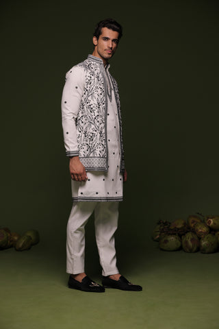 Manu White handwork Jacket kurta set