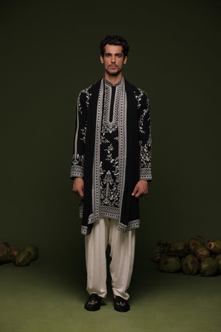 Aryaman Black Kurta set with patiyala and dupatta