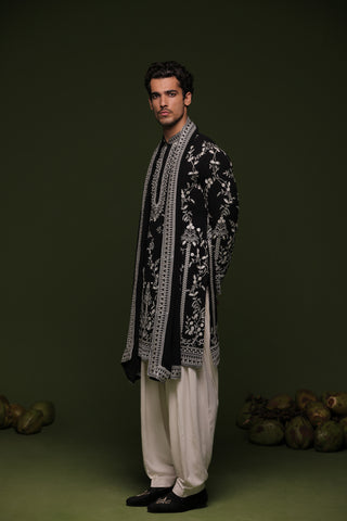 Aryaman Black Kurta set with patiyala and dupatta