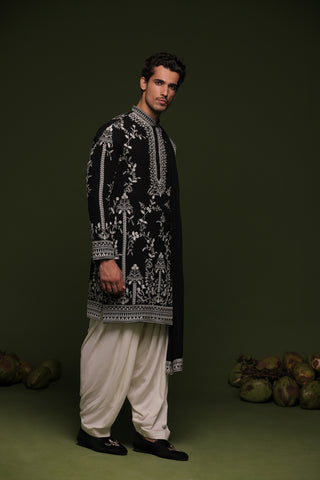 Aryaman Black Kurta set with patiyala and dupatta