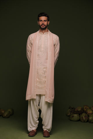 Daksha White Kurta set with patiyala and dupatta