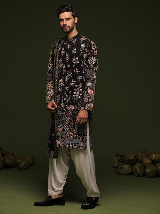 SourabhRaaj jain in Pitri Black Kurta set with patiyala and dupatta