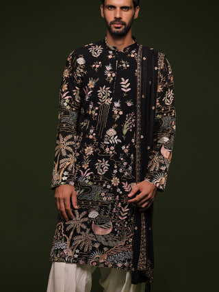 SourabhRaaj jain in Pitri Black Kurta set with patiyala and dupatta