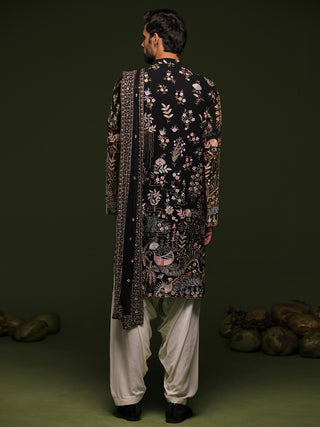 SourabhRaaj jain in Pitri Black Kurta set with patiyala and dupatta