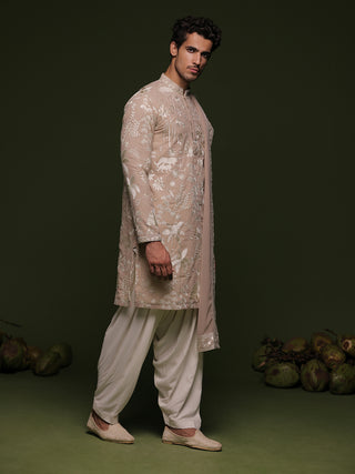 Vritra Beige Kurta set with patiyala and dupatta