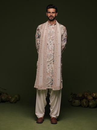 Kubera ivory Kurta set with patiyala and dupatta