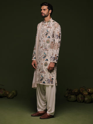 Kubera ivory Kurta set with patiyala and dupatta