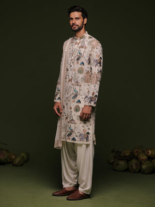 Kubera ivory Kurta set with patiyala and dupatta