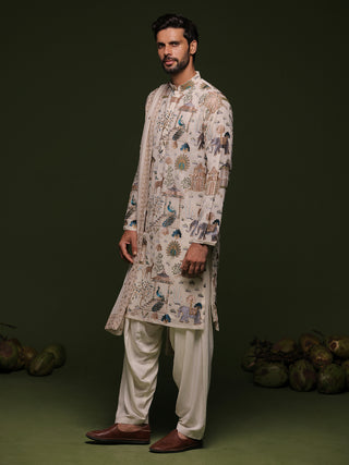 Kubera ivory Kurta set with patiyala and dupatta