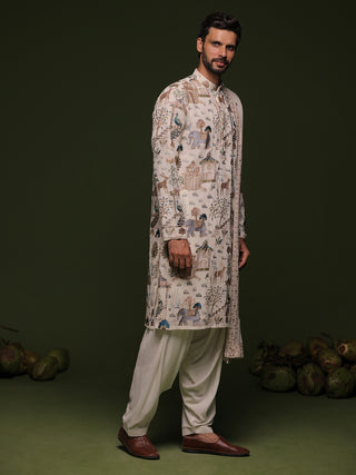 Kubera ivory Kurta set with patiyala and dupatta