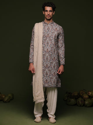 Aja offwhite Kurta set with patiyala and dupatta