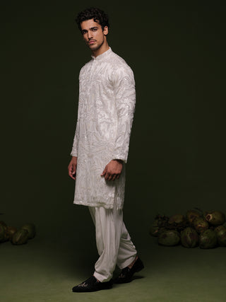 Tapa off White Kurta set with patiyala and dupatta