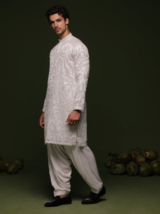 Tapa off White Kurta set with patiyala and dupatta